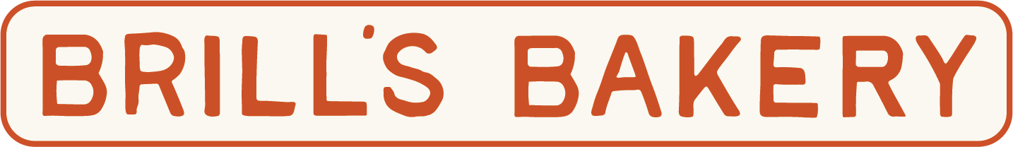 Brill's Bakery — hand-lettered wordmark in a cream pill with a rust-red border